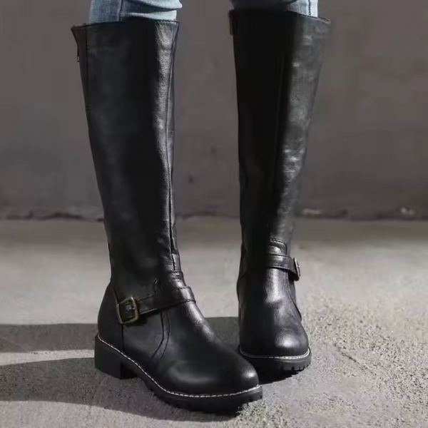 Buckle Strap Lug Sole Knee-High Boots for Women