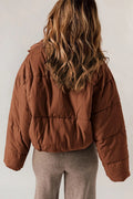 Cropped Puffer Jacket with Stand Collar and Drawcord Hem for Women 2