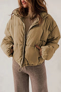 Cropped Puffer Jacket with Stand Collar and Drawcord Hem for Women 3