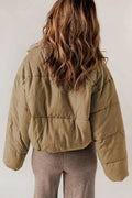 Cropped Puffer Jacket with Stand Collar and Drawcord Hem for Women 4