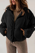 Cropped Puffer Jacket with Stand Collar and Drawcord Hem for Women 5
