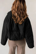 Cropped Puffer Jacket with Stand Collar and Drawcord Hem for Women 6