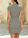 Wrap Bodycon Mini Dress Striped Shirt Collar Fitted 5