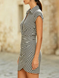 Wrap Bodycon Mini Dress Striped Shirt Collar Fitted 6