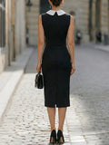Sheath Midi Dress Contrast Lapel Sleeveless Fitted 4
