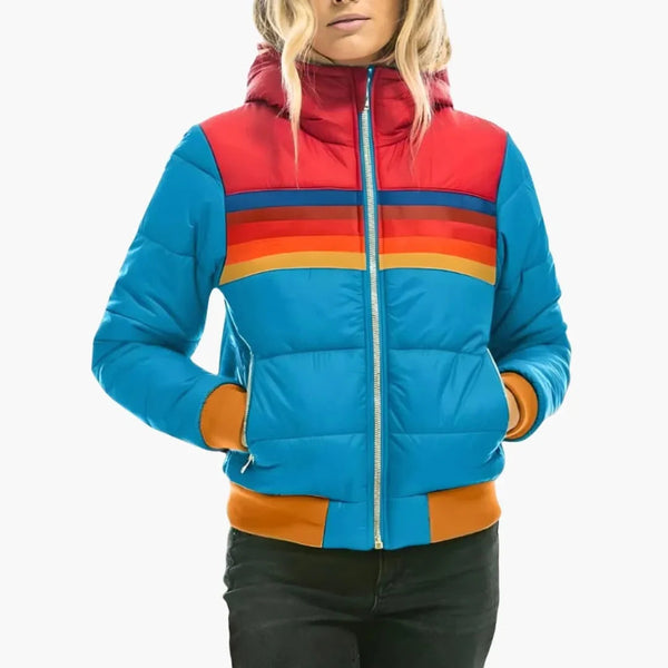 Hooded Colorblock Quilted Puffer Jacket for Women