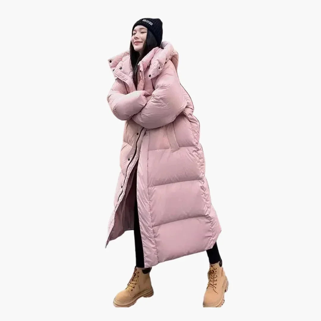 Yvette | Long Oversized Quilted Puffer Jacket with Hood for Women