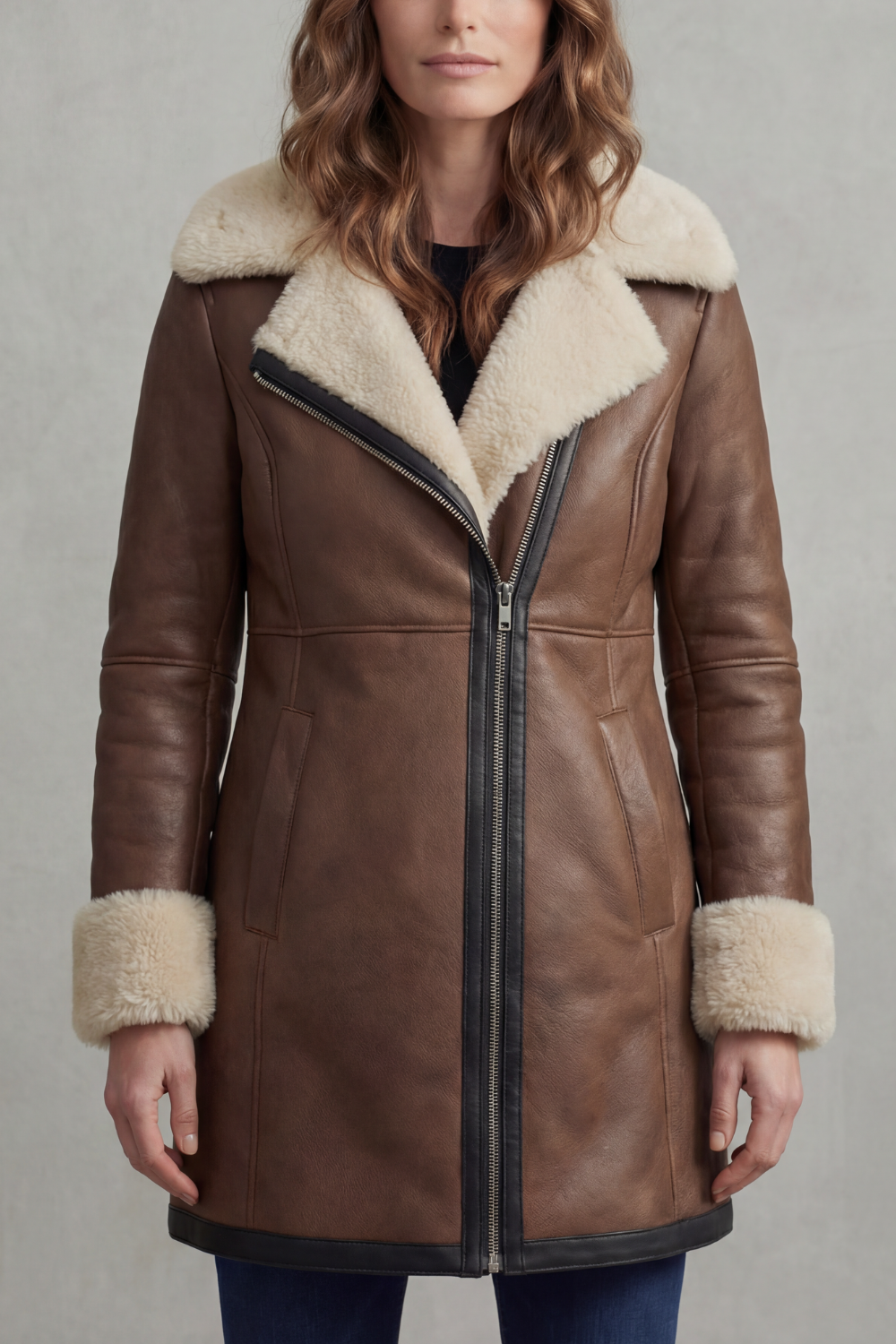 Georgiana | Faux Leather Coat with Shearling-Style Collar for Women