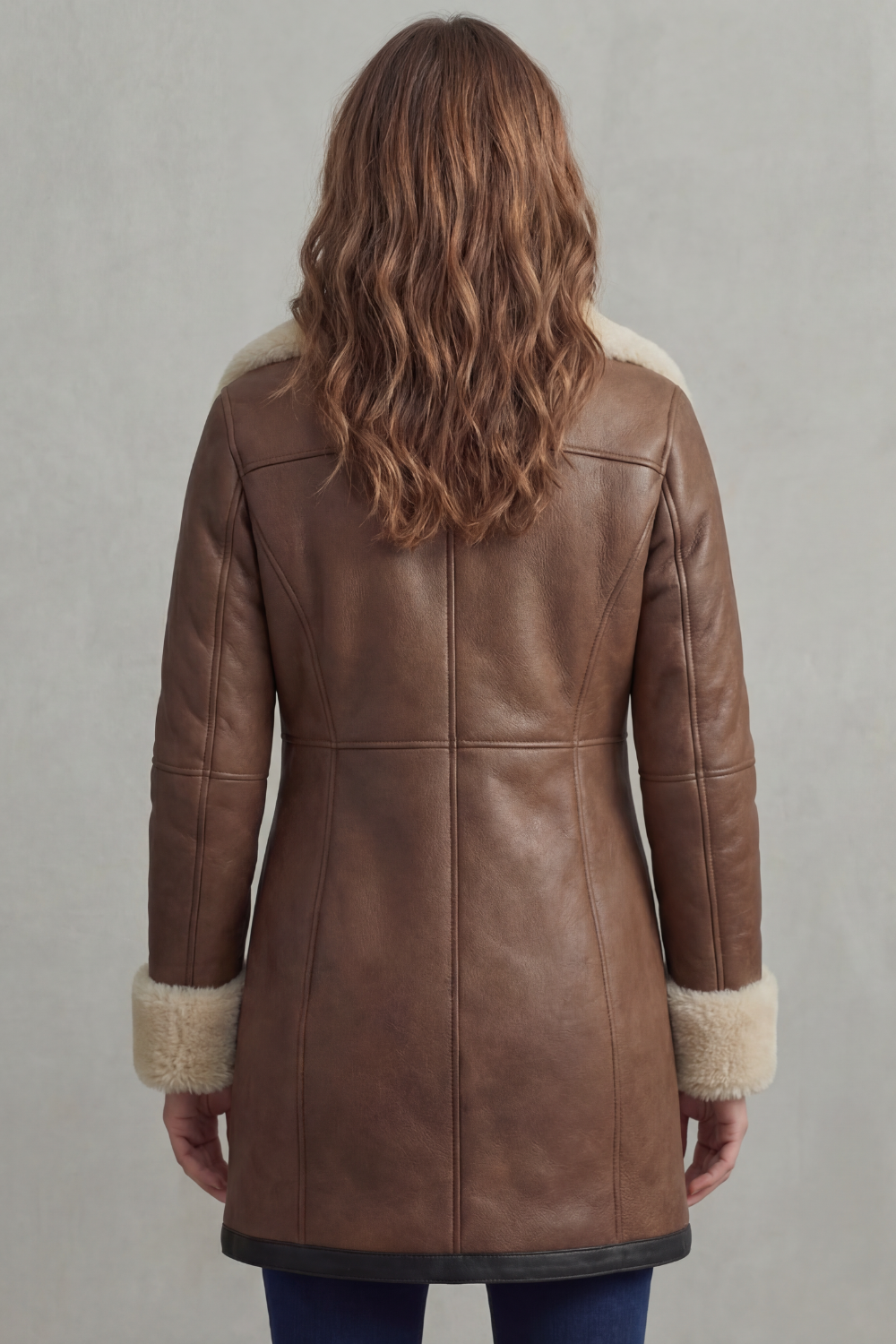 Women's Faux Leather Coat, Shearling Collar Aviator Style