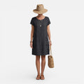 Women's Linen Shift Midi Dress Short Sleeve with Pockets 1