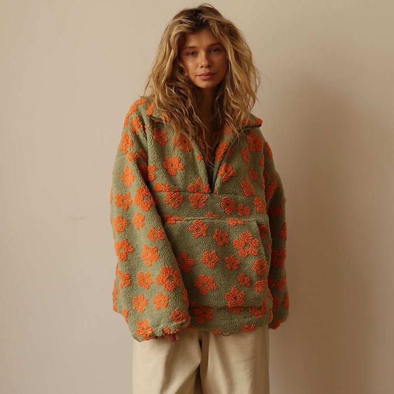 Women's Teddy Fleece Jacket, Floral Half-Zip Pullover