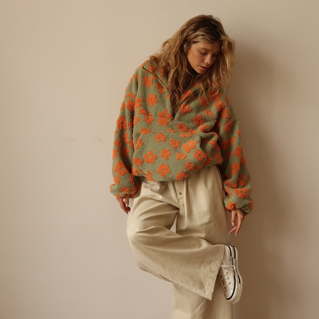 Women's Teddy Fleece Jacket, Floral Half-Zip Pullover