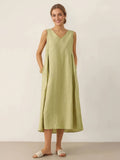 Linen Sleeveless Maxi Dress A-Line 100% Linen 1