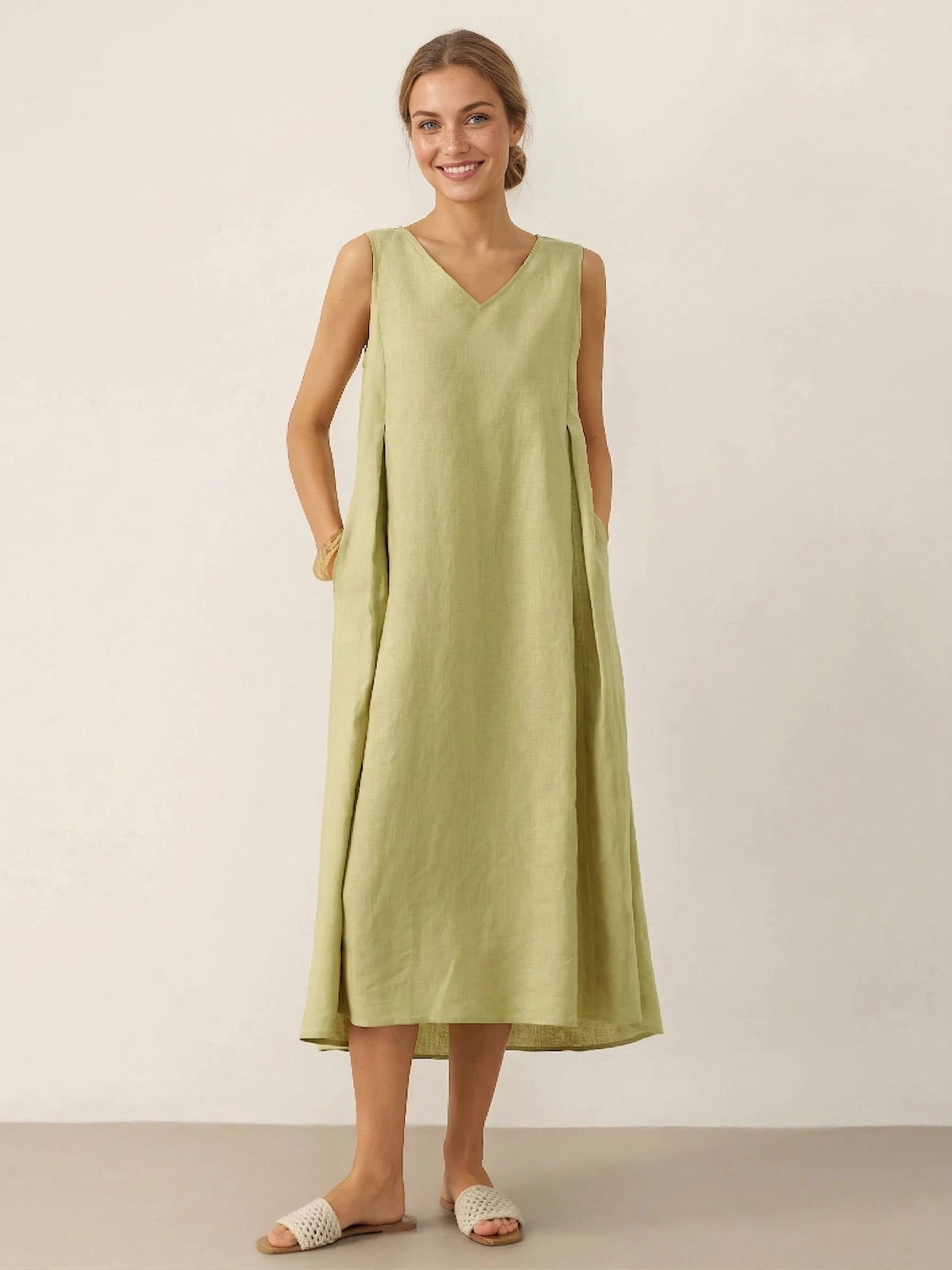 Linen Sleeveless Maxi Dress A-Line 100% Linen