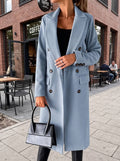 Long Double-Breasted Wool Trench Coat for Women 2