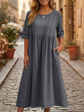 Linen A-Line Midi Dress 100% Linen Relaxed 6