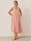 Linen Sleeveless Maxi Dress A-Line 100% Linen 6