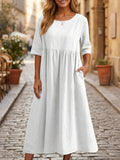 Linen A-Line Midi Dress 100% Linen Relaxed 3