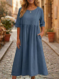 Linen A-Line Midi Dress 100% Linen Relaxed 5