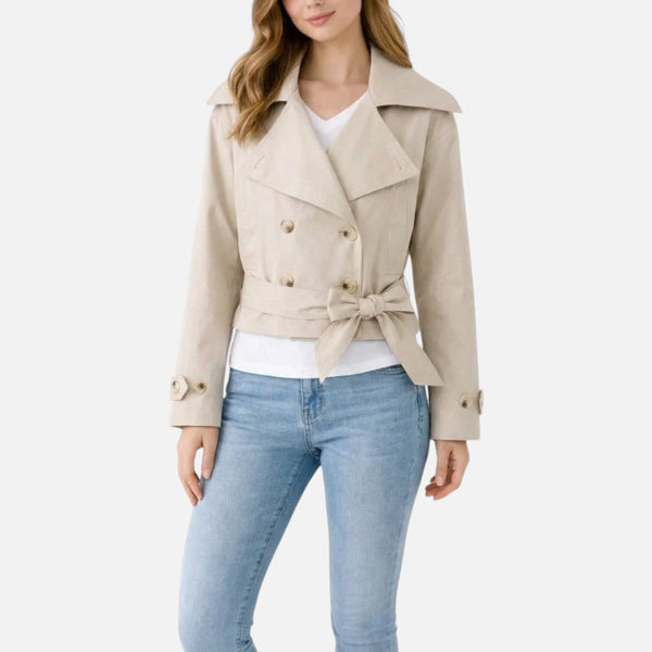 Belted Notch Collar Trench Jacket for Women