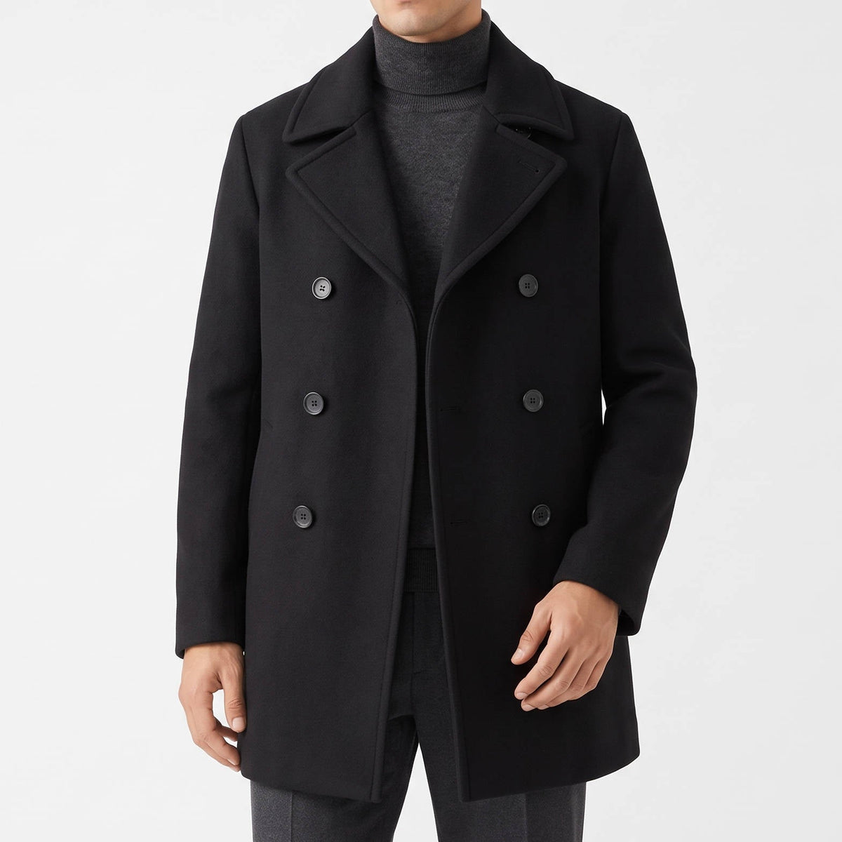 Wesley | Black Double-Breasted Peacoat for Men