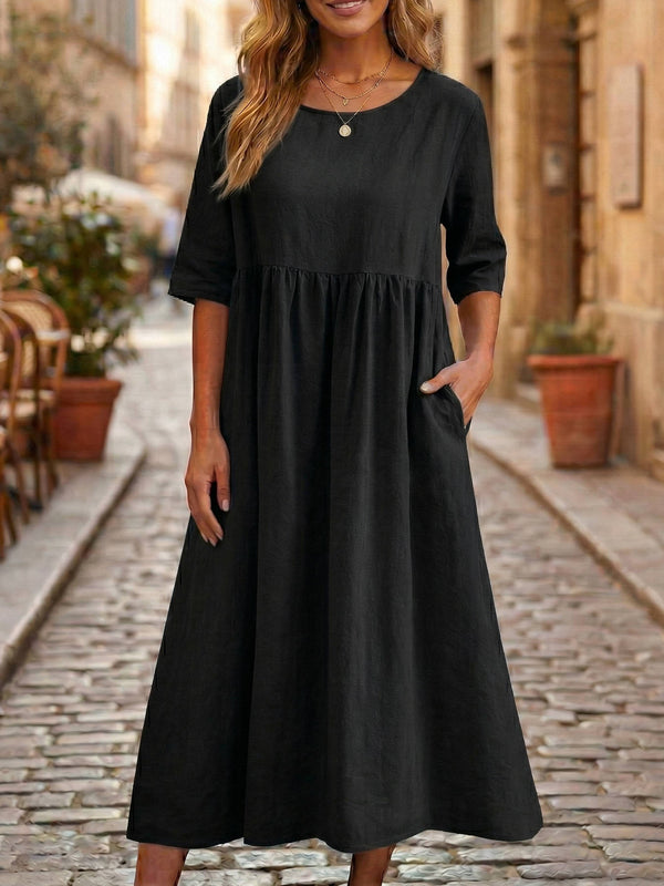 Linen A-Line Midi Dress 100% Linen Relaxed