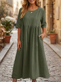 Linen A-Line Midi Dress 100% Linen Relaxed 4
