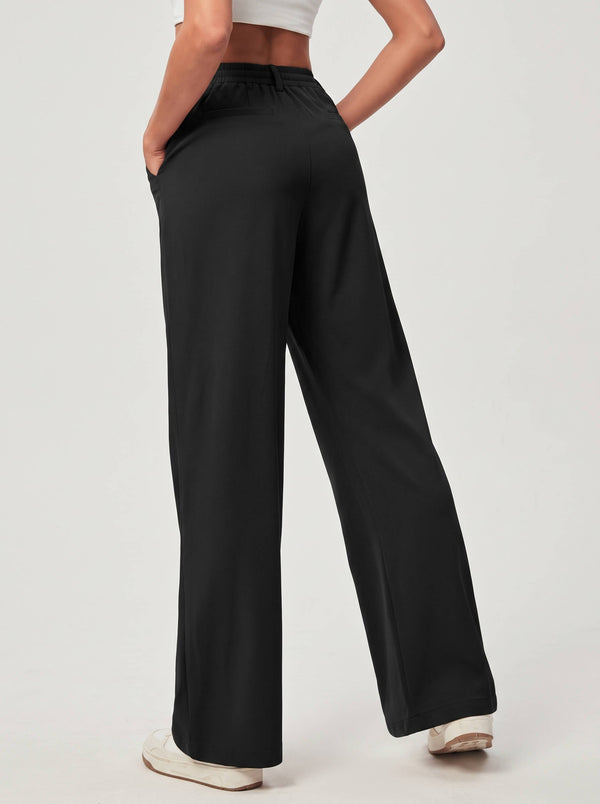 Women's Wide Leg Trousers, Pleated Pull-On Work Trousers