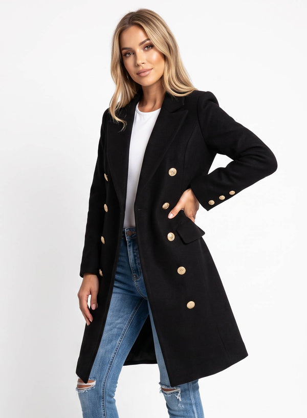 Double-Breasted Midi Wool Peacoat for Women