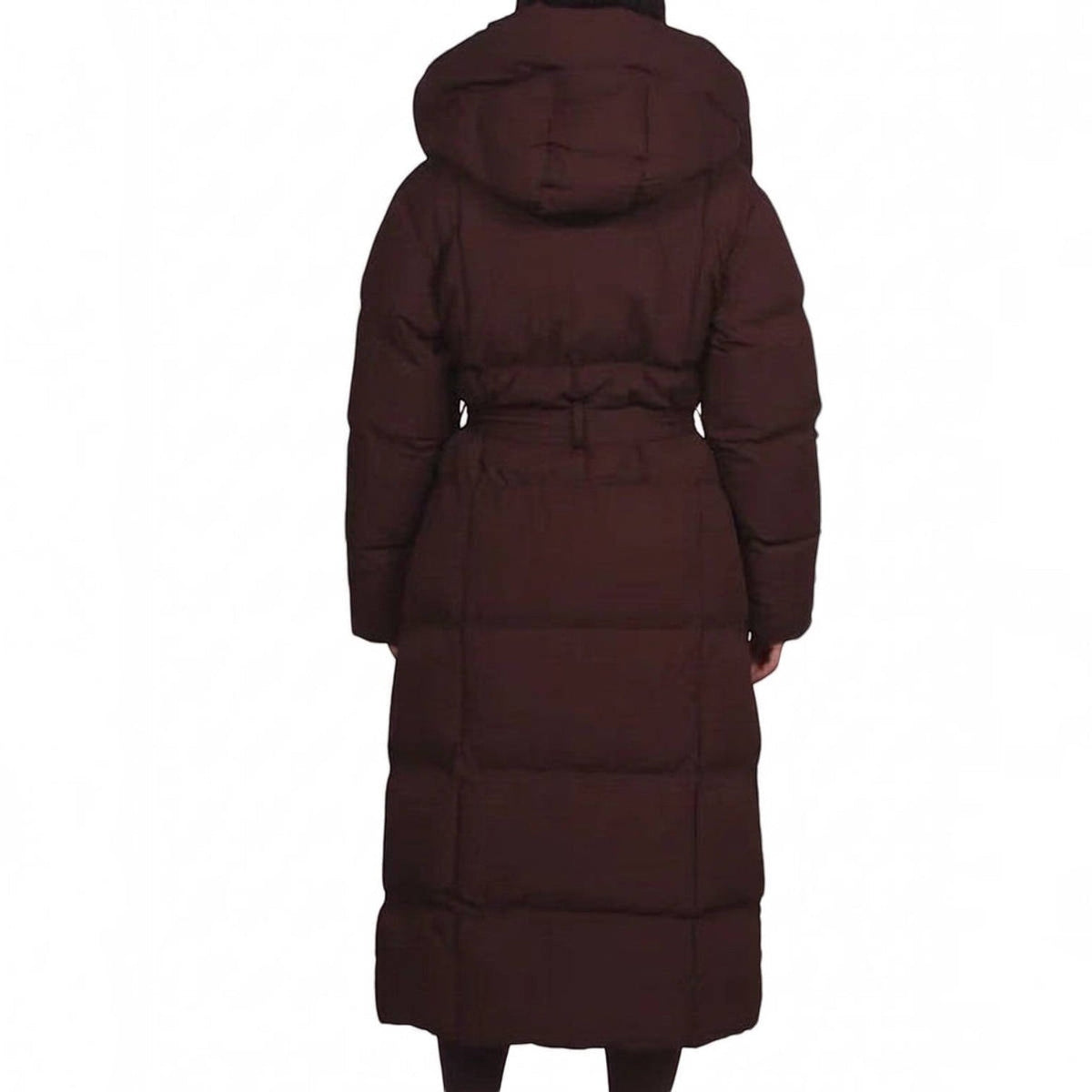 Women's Long Puffer Coat, Hooded Maxi with Tie Belt