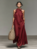 Women's Linen Blend Maxi Dress Halter Neck 2