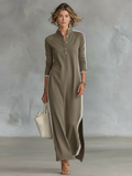 White-Trim Button-Down Collar Sweatshirt Maxi Dress 3