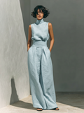 Cotton Linen Sleeveless Blouse and Wide-Leg Pants Co-ord Set 4