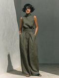 Cotton Linen Sleeveless Blouse and Wide-Leg Pants Co-ord Set 3