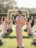 Pink Linen Blend V-Neck Minimalist Maxi Dress 3