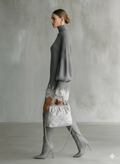Women's Grey Knitted White Lace Turtleneck Comfortable Mini Dress 6