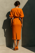 Orange Mid-Sleeve Top and Midi Skirt Co-ord Set 5