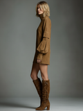 Vintage Suede Turtleneck Loose Mini Dress for Women 5