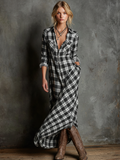 Plaid Lapel Single-Breasted Shirt Maxi Dress 5