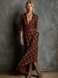 Plaid Lapel Single-Breasted Shirt Maxi Dress 3
