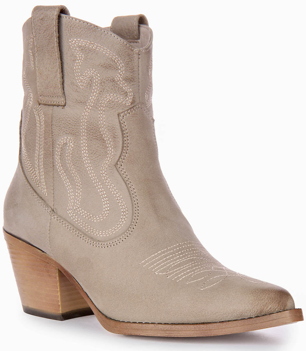 Nova | Grey Cowboy Ankle Boots for Women
