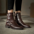 Women's Chelsea Boots, Triple Buckle Brogue Block Heel 7