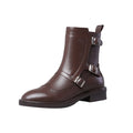 Women's Chelsea Boots, Triple Buckle Brogue Block Heel 8