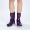 Women's Glossy Wellington Boots, Pull On Relief Pattern 9