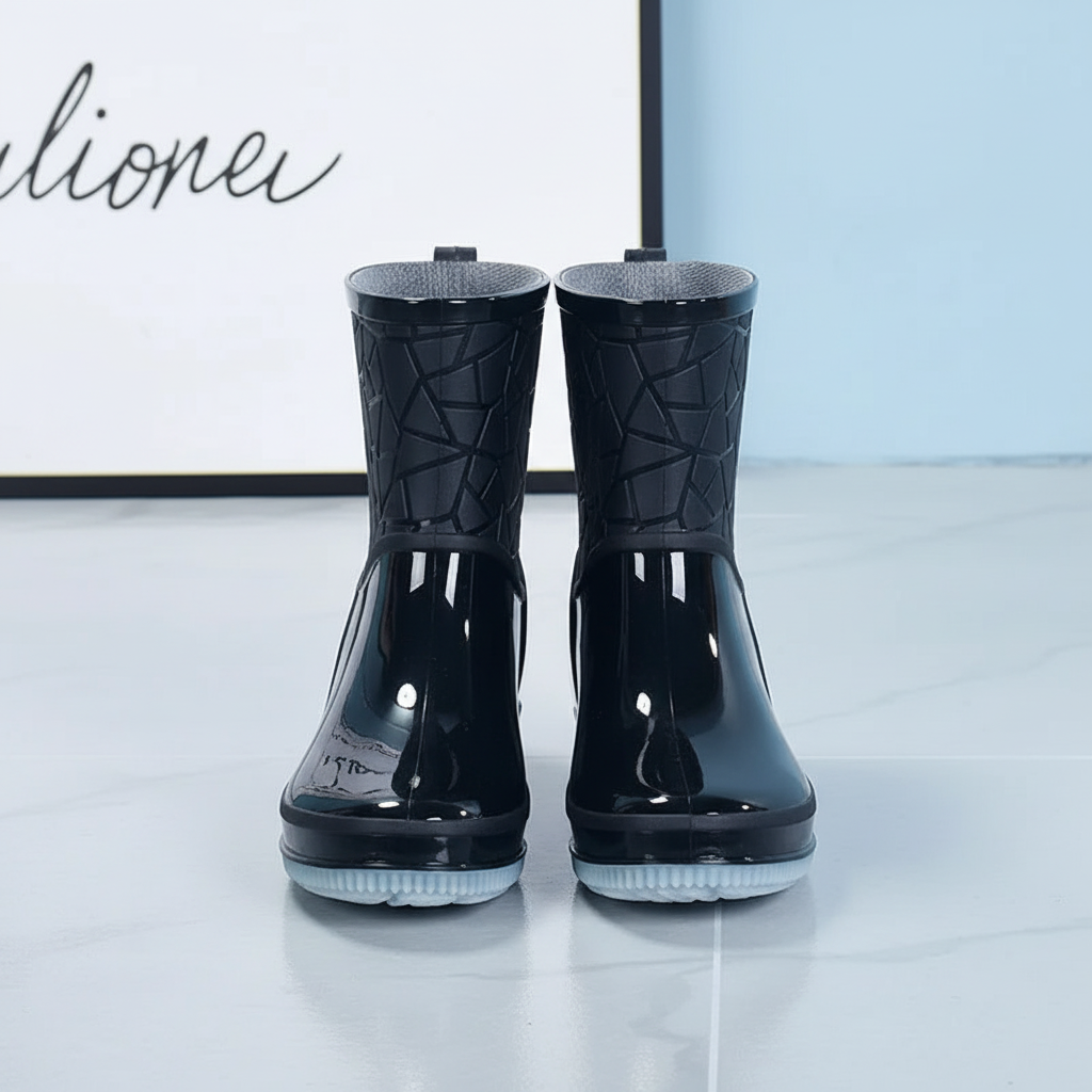 Women's Glossy Wellington Boots, Pull On Relief Pattern