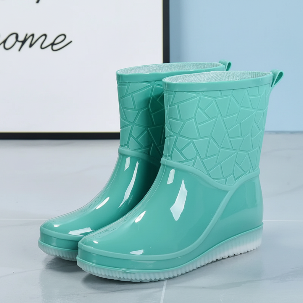 Women's Glossy Wellington Boots, Pull On Relief Pattern