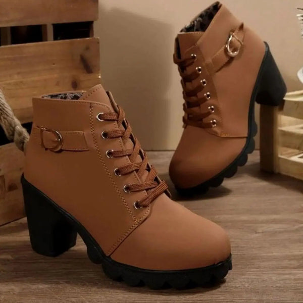 Chunky Heel Buckle Strap Ankle Boots for Women