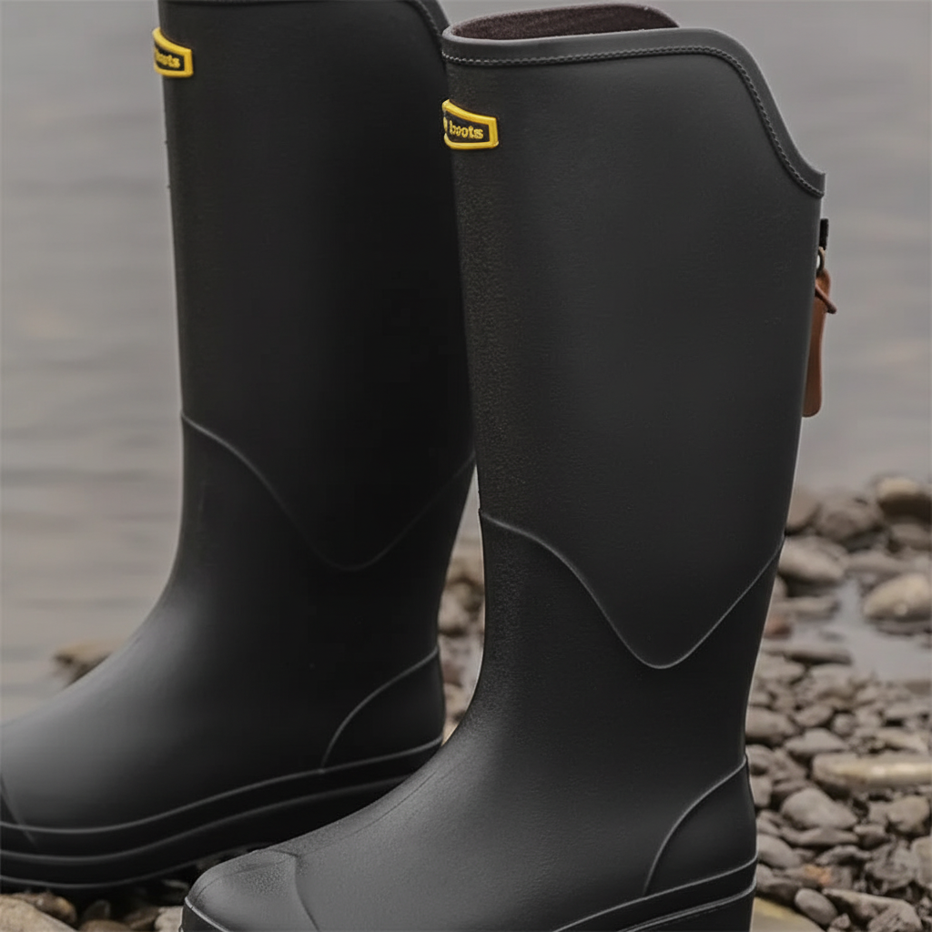 Women's Black Wellington Boots, Tall Easy-Clean PVC