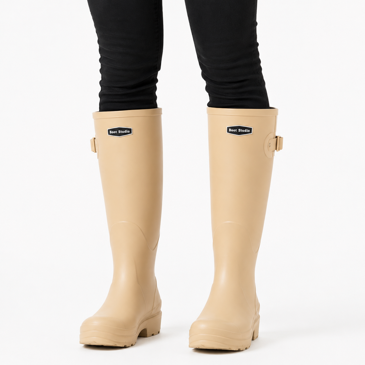 Women's Black Wellington Boots, Tall Easy-Clean PVC