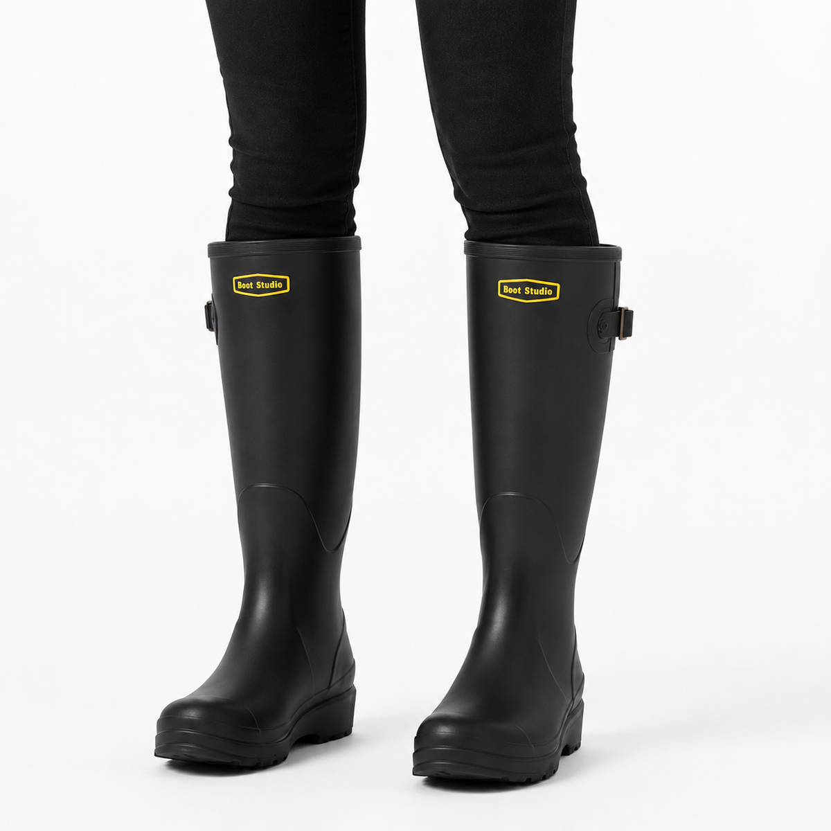 Women's Black Wellington Boots, Tall Easy-Clean PVC